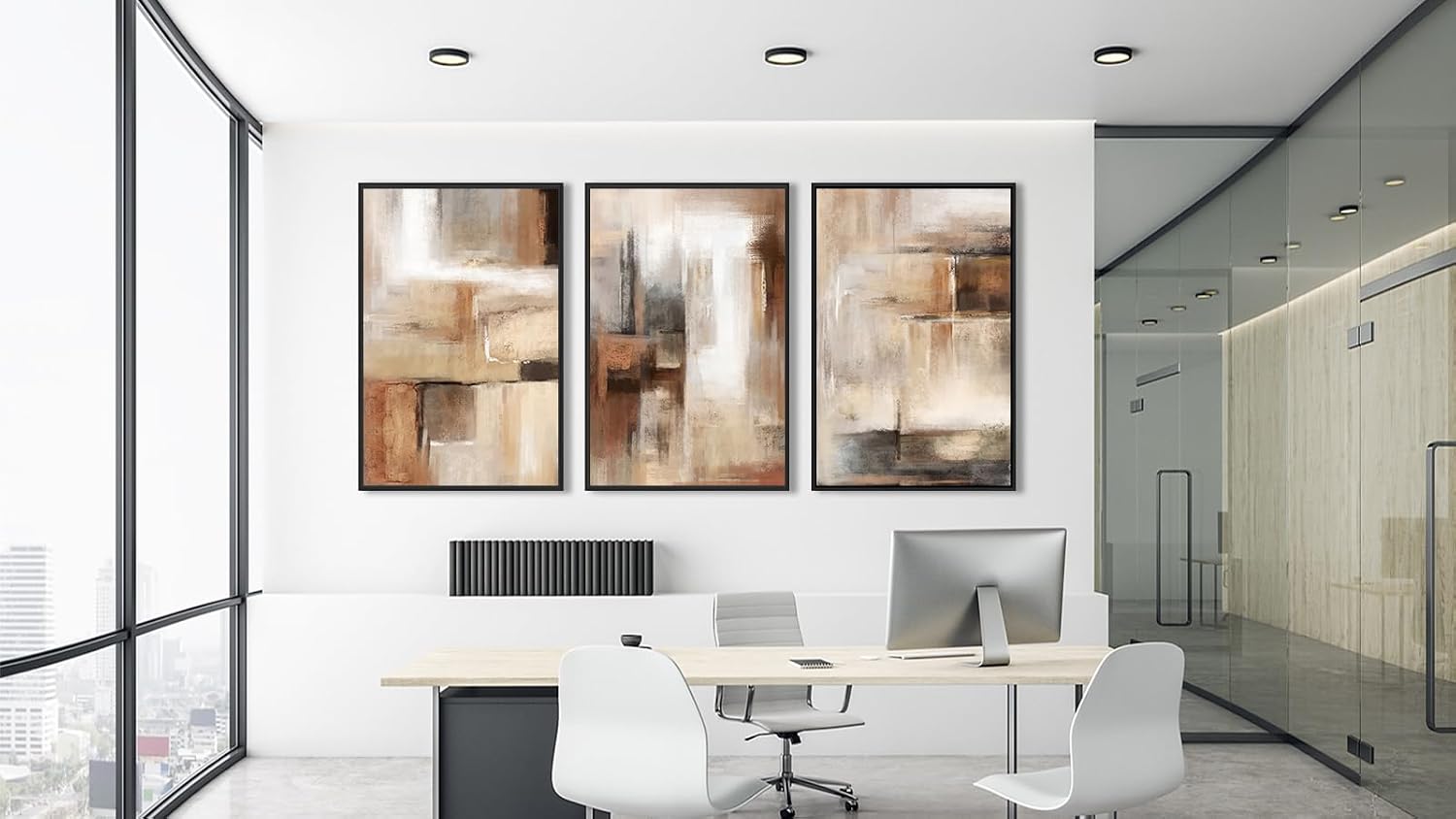 ASDCEUTICALS Large Canvas Wall Art - Brown and Beige Abstract Pictures for Living Room Vintage Wall Decor Retro Rustic Paintings Black Float Framed for Bedroom Dinning Room 32' X 48' X 3 pcs