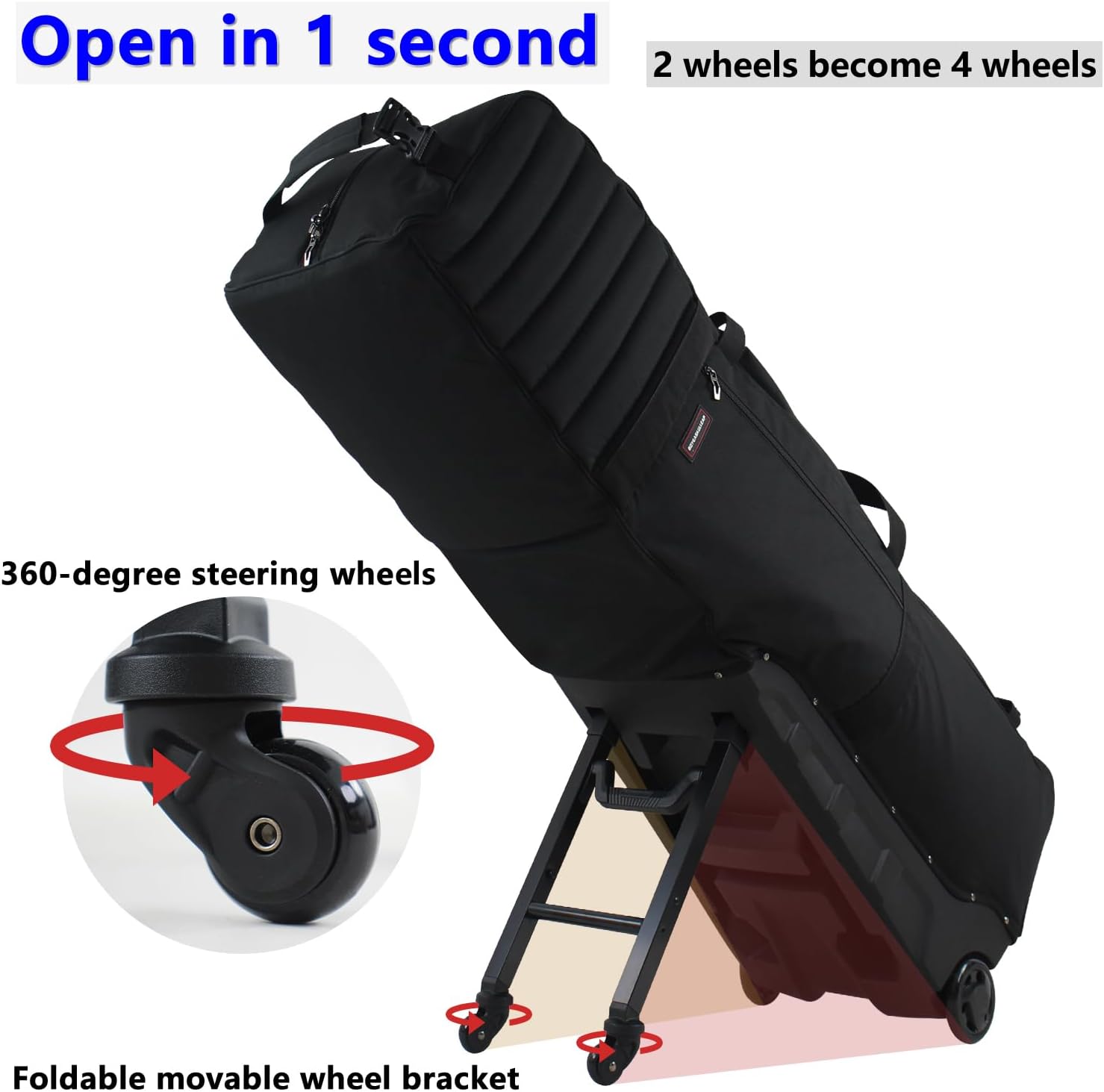 Wheeled Golf Travel Bag with Stand, Adjustable 2 or 4 Wheels, Thickened Padded Protection, Rolling Travel Case with Handles, with Password Lock Zipper, for Airlines