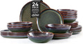 Herogo Stoneware Dinnerware Sets for 8, 24 Piece Plates and Bowls Dish Set, Irregular Handmade Dinner Ware Dishware for Kitchen Dinning, Microwave & Dishwasher Safe, Lichen Green