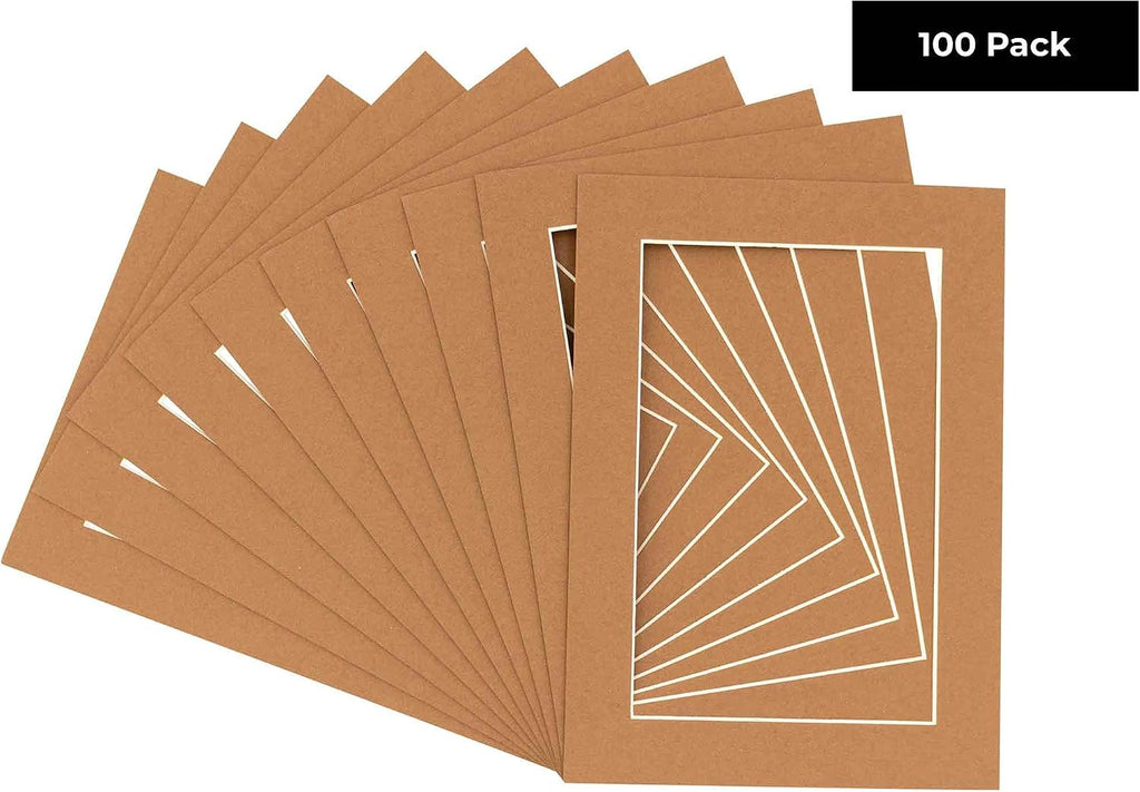 11x14 Mat for 8.5x11 Photo - Precut Aged Oak Brown Picture Matboard for Frames Measuring 11 x 14 Inches - Bevel Cut Matte to Display Art Measuring 8.5 x 11 Inches - Acid Free Pack of 100 MATS