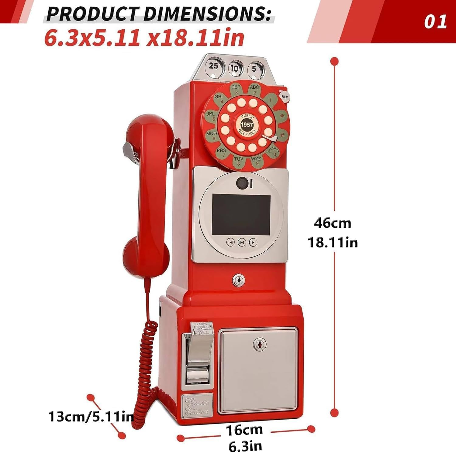 1080P Video Guestbook Wedding Phone, Retro Classic Audio Guestbook Record Customized Audio Messages with Guest Book Telephone for Parties Weddings Birthdays Rentals Confessions,Red-64G