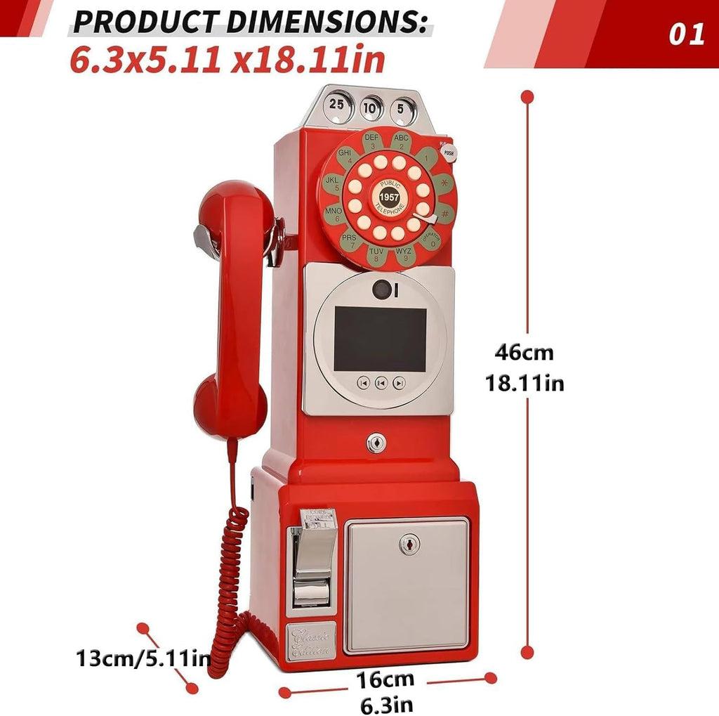 Audio Video Guestbook Wedding Phone, Audio Guest Book Wedding Phone with Vintage Design, Record Customized Audio Message Guest Book for Wedding, Party and Gathering,Red-64G