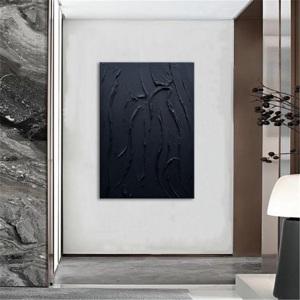 zoinart Hand Painted Large Thick Texture Black Minimalist Oil Paintings Contemporary Art Oil on Canvas Vertical Wall Art Home Office Corridor Wall Art