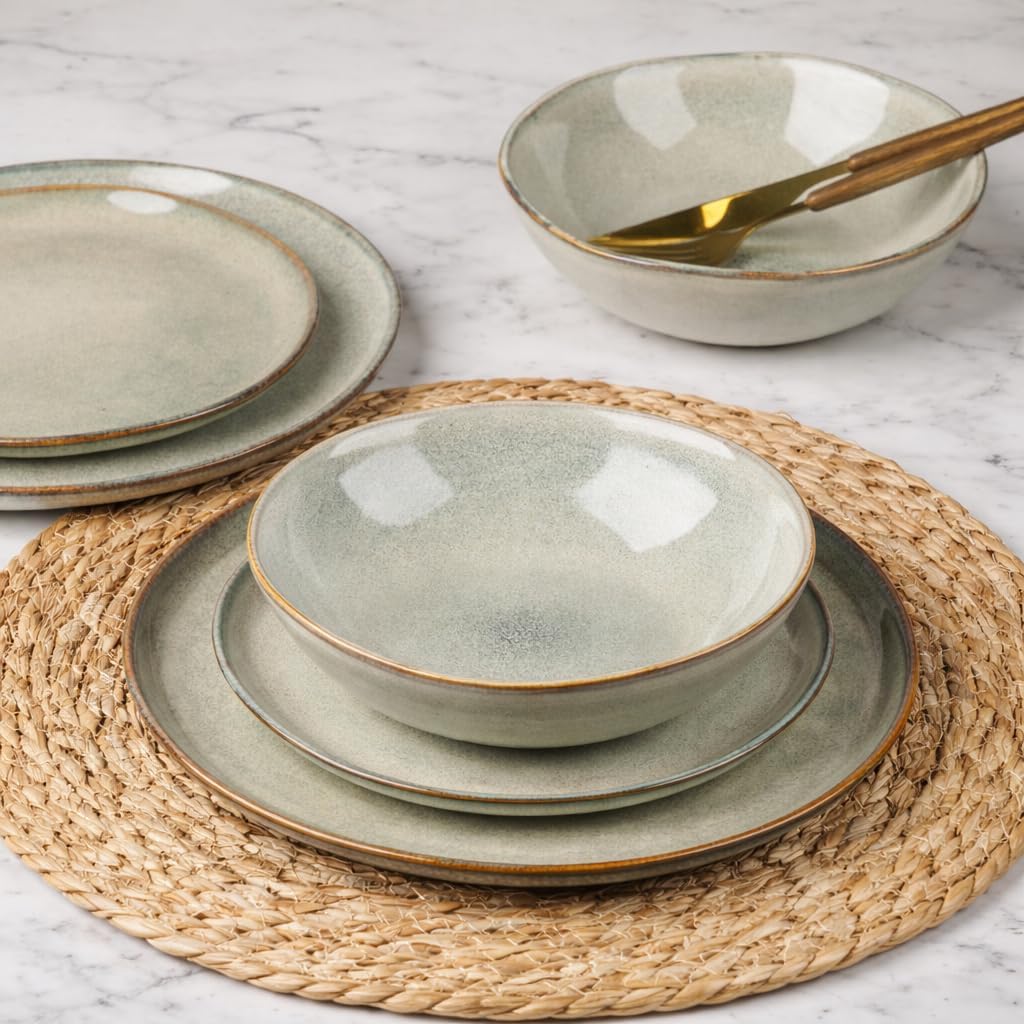 AmorArc Ceramic Dinnerware Sets,Handmade Reactive Glaze Stoneware Plates and Bowls Sets,Highly Scratch Resistant | Dishwasher & Microwave Safe Dishes Set,Service for 12 (36pc)