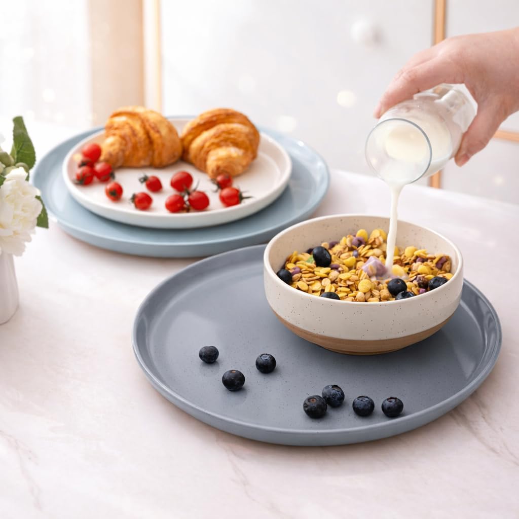 AmorArc Ceramic Dinnerware Sets for 8, 24 Pieces Handpainted Plates and Bowls Set with Rustic Terracotta Underside, Scratch Resistant Stoneware Dishes Set, Dishwasher & Microwave Safe, Multi-Color