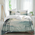 Prime Leader Forest Mountain Landscape Duvet Cover Set Queen Size 4 Pieces Foggy Retro Watercolor Bedding Set with Zipper Closure, 1 Comforter Cover 90x92 Inches 1 Flat Sheet & 2 Pillow Cases