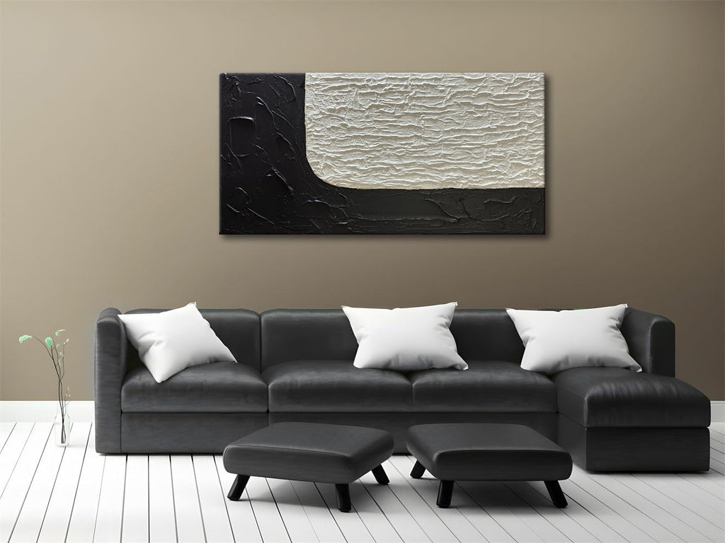 zoinart Large Black and White Textured Wall Art, Abstract Oil Paintings Modern Contemporary Wall Art, Minimalist Artwork for Home Decorations 48x24 Inches