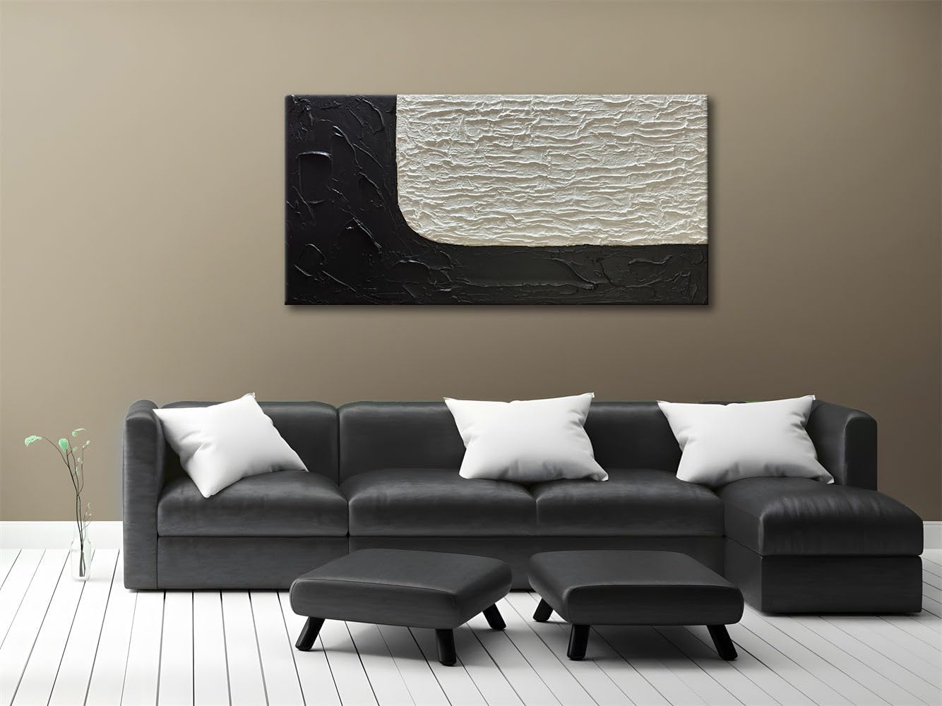 zoinart Large Black and White Textured Wall Art, Abstract Oil Paintings Modern Contemporary Wall Art, Minimalist Artwork for Home Decorations 48x24 Inches
