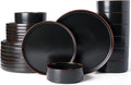 Famiware Nebula Ridge Stoneware Dinnerware Sets for 8, 24 Pieces Plates and Bowls Sets, Dishes Set, Microwave and Dishwasher Safe Kitchen Plates, Matte Black