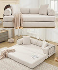 WILLIAMSPACE 78.5' Modern Loveseat Sofa Fold-Out Sofa Bed, Convertible Chair Floor Couch with Removable Backrest, Comfy King Size Sofa Bed for Living Room, Bedroom, Corduroy Fabric (Beige)