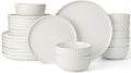 Famiware Starlight 24-Piece Plates and Bowls Sets for 8, Stoneware Dinnerware with Ribbed Textured, Handcrafted Reactive Glaze Dishes - Dishwasher & Microwave Safe, Chip/Scratch Resistant, Matte White