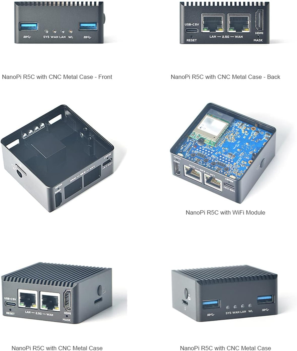 Nanopi R5C Wireless Mini WiFi Router OpenWRT with Rockchip RK3568B2 Soc 0.8T NPU 4GB LPDDR4X RAM 64GB eMMC Onboard Dual PCIe 2.5Gbps Ethernet Ports M.2 BT WiFi Module Slot Support Debian Ubuntu