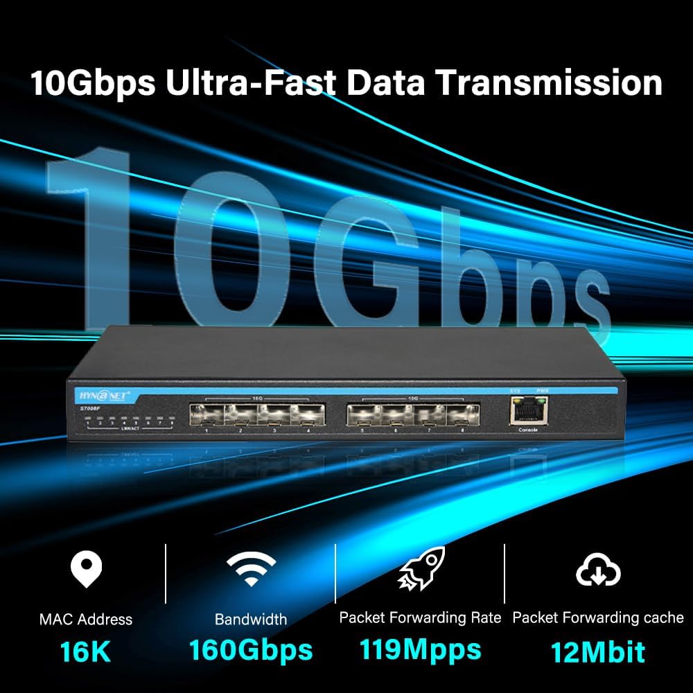 8-Port 10Gb SFP+ Layer 3 Managed Switch | Supports VLAN, QoS, LACP, OSPF, BGP | Desktop/Wall Mount | for Office, NAS, Workstation