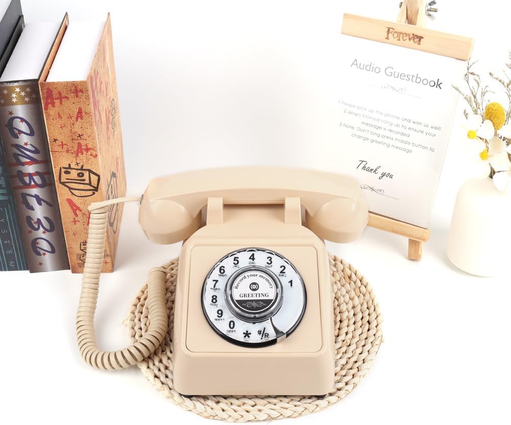 cojodopo Wedding Message Blessing Audio Guestbook Telephone, Antique Guestbook Telephone Fixed Landline Recorder Phone (Rotary Model)