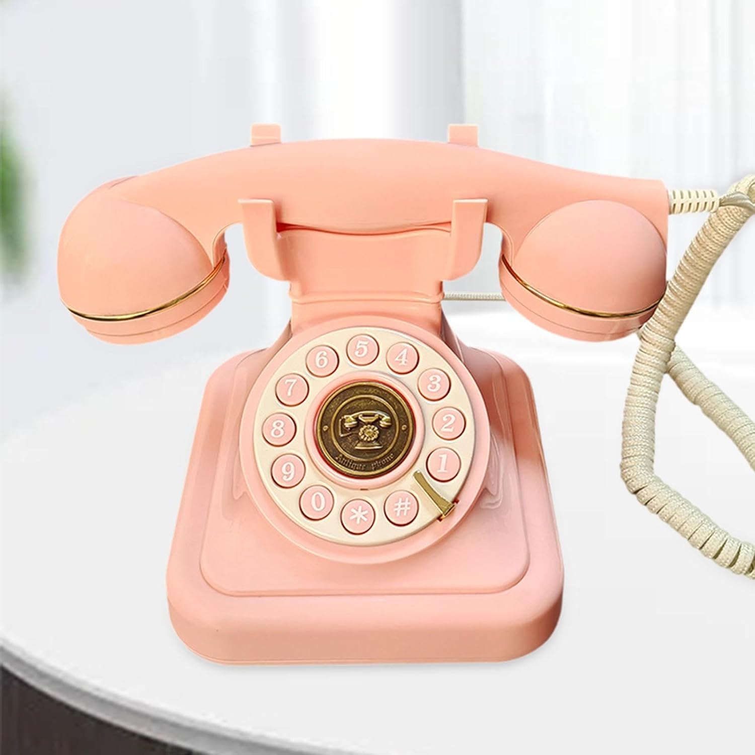 Audio Guest Book Wedding Phone, Vintage Design Telephone Recorder Record Messages Decorative Desk Phone for Party, Birthdays(Pink)
