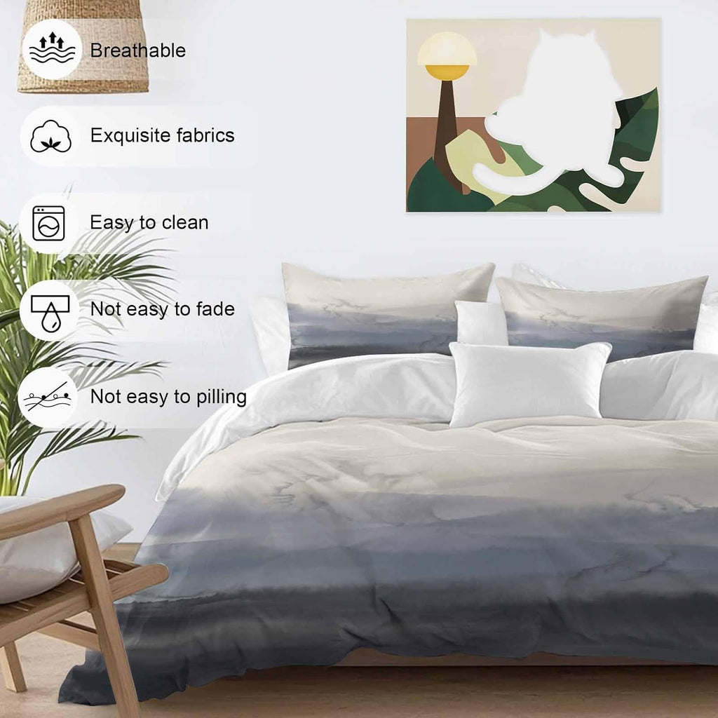 Natural Landscape Duvet Cover Set Queen Size 4 Pieces Pastoral Mountain Country Cloud Field Gradient Color Bedding Set with Zipper Closure, 1 Comforter Cover 86x86 Inches 1 Flat Sheet & 2 Pillow Cases