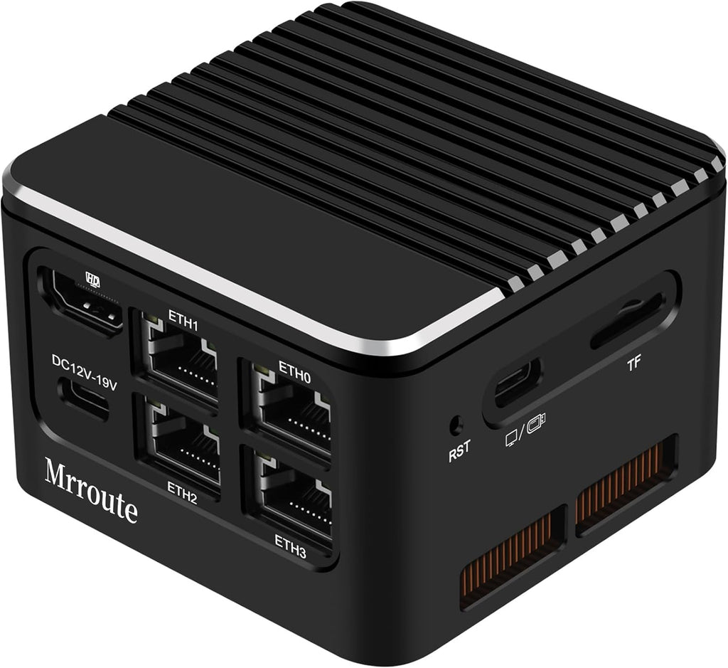 MR-M1 Plus Mini Router Alder Lake i3-N305, 8C/8T, up to 3.8 GHz,16G RAM NO SSD, Type-C/HDMI 4K Dual Display,4X LAN i226-V 2.5GbE Ports/USB3.1 Gen2,Linux/Ubuntu PC