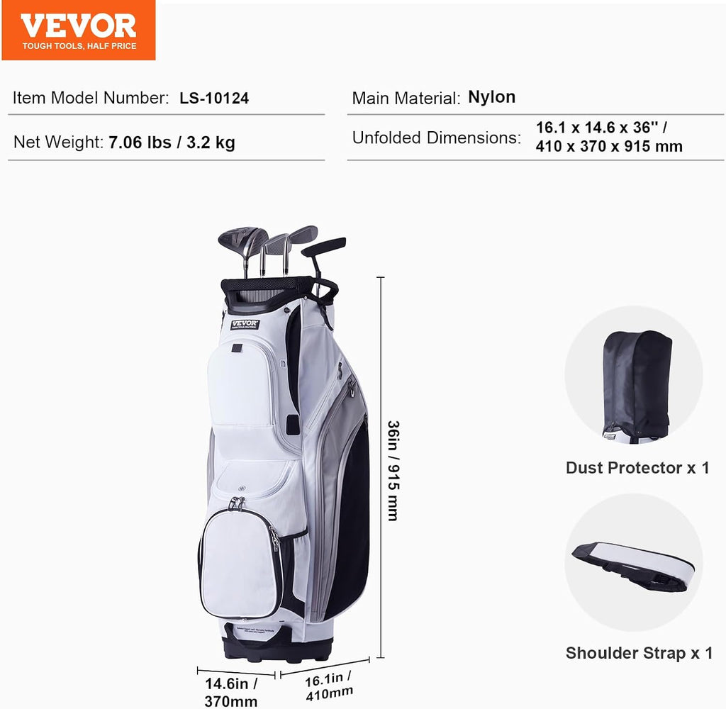VEVOR Golf Cart Bag with 14 Way Organizer Divider Top, Premium Cart Bag with Stand, Durable Golf Bags with Handles & Dust Cover & Detachable Dual Strap for Men & Women