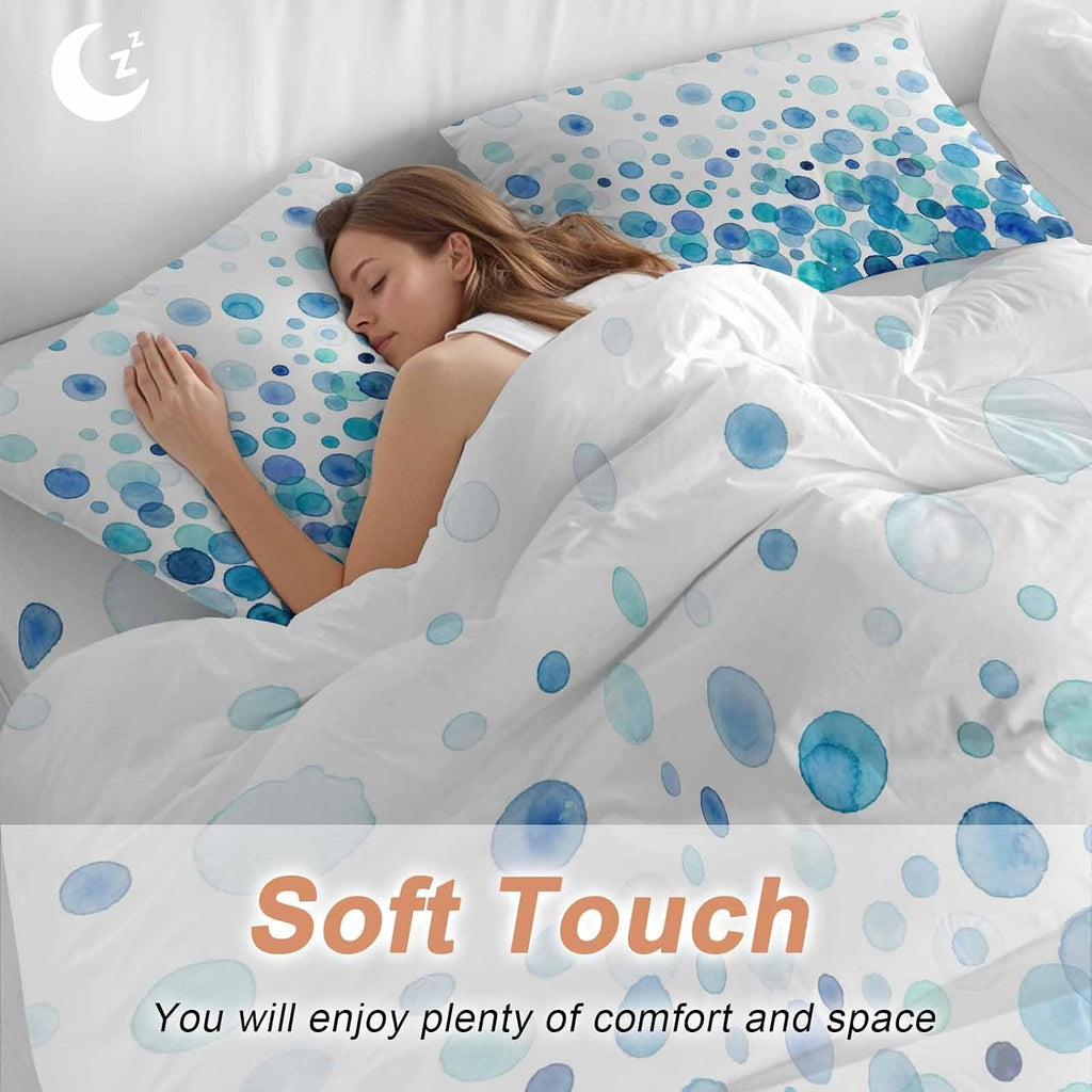 Prime Leader Blue Polka Dots Duvet Cover Set Queen Size 4 Pieces Watercolor Abstract Art Gradients Bedding Set with Zipper Closure, 1 Comforter Cover 90x92 Inches 1 Flat Sheet & 2 Pillow Cases