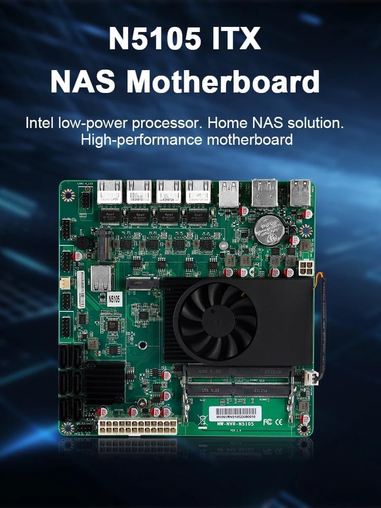 NAS Motherboard N5105,4 Port i226-V 2.5GbE LAN,2XM.2 NVMe, 6*SATA3.0,2*DDR4, Mini ITX Soft Router VPN Openwrt Barebone Micro Appliance DIY