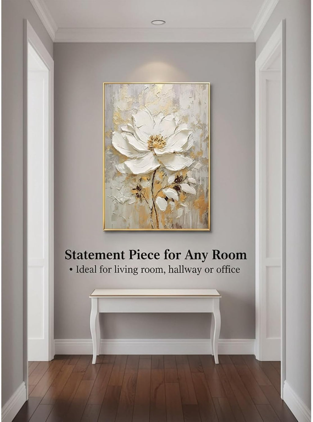 Large Hand Painted Flower Oil Painting for Ofiice-3D White Floral Canvas Wall Art for Bedroom- Framed Modern Artwork for Living Room Home Decoration 32x48inches