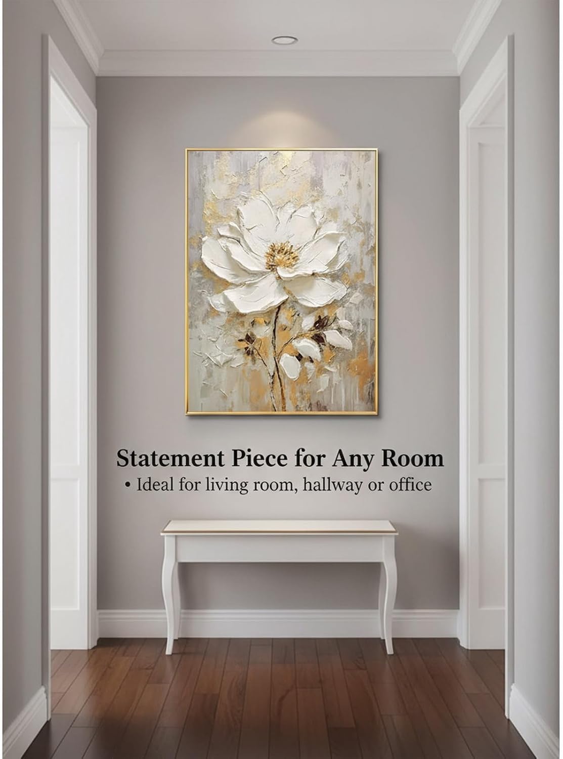 Large Hand Painted Flower Oil Painting for Ofiice-3D White Floral Canvas Wall Art for Bedroom- Framed Modern Artwork for Living Room Home Decoration 32x48inches