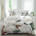 White Floral Duvet Cover Set Queen Size 4 Pieces Spring White Magnolia Vintage Plants Farmhouse Rustic Bedding Set with Zipper Closure, 1 Comforter Cover 90x92 Inches 1 Flat Sheet & 2 Pillow Cases