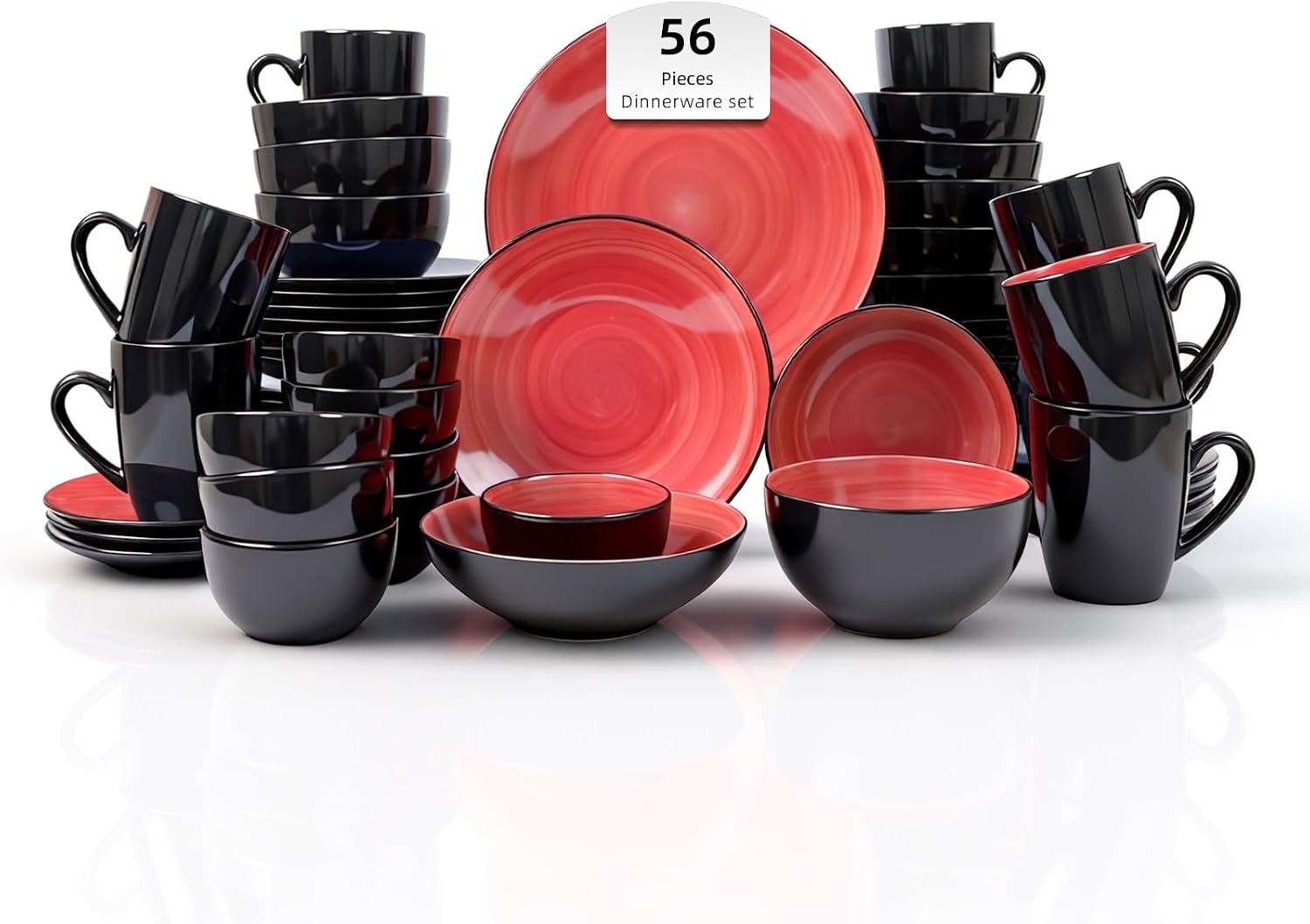 Stoneware Sonoma 56pc Dinnerware Set, Black + Speckled Spin Wash Red