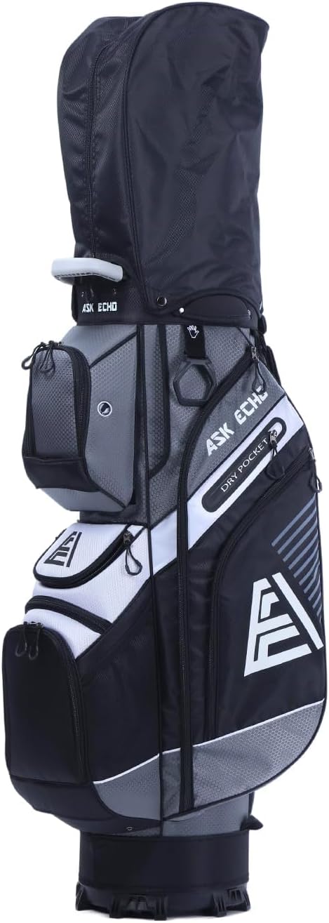 ASK ECHO T-Lock Golf Cart Bag with 14 Way Organizer Divider Top, Premium Cart Bag with Handles and Rain Cover for Men