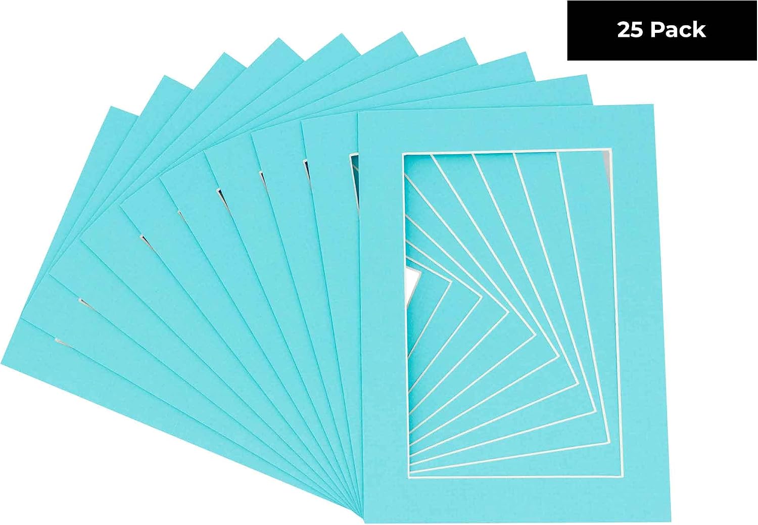 Poster Palooza Pack of 25 Acid Free 11x14 Mats Bevel Cut for 8.5x11 Photos - Aquamarine Blue Precut Matboards For Pictures, Photos, Framing - 4-ply Thickness