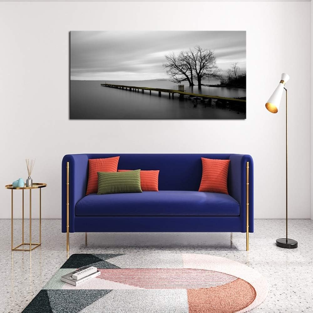 DZL Art S74975 Canvas Prints Modern Minimalist Black and White Lake Trees Landscape Wall Art Painting for Living Room Bedroom Decor Office Wall Decor Home Decoration