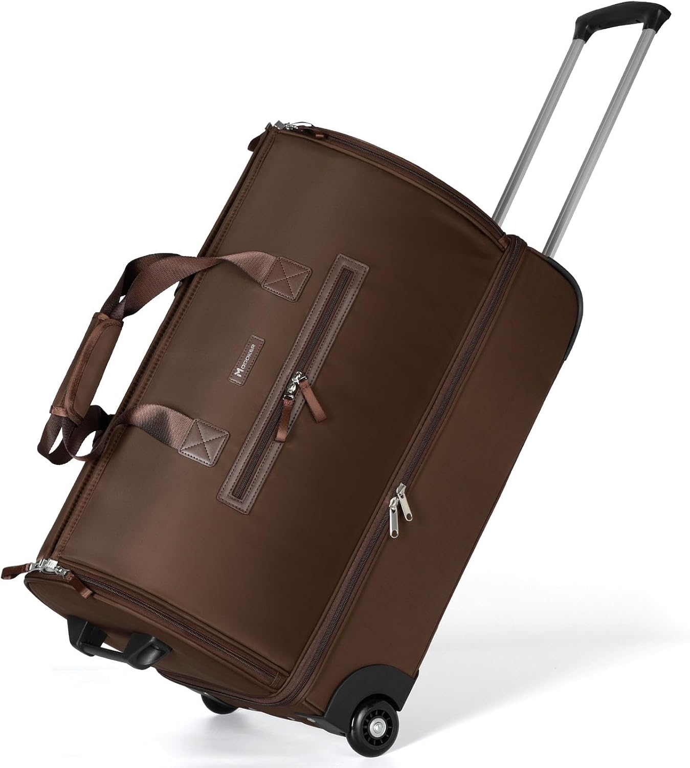 Modoker Convertible Rolling Garment Bag for Travel, Suit Travel Bag with Trolley, Garment Duffel Bag with Wheels & Shoes Compartment for Business Trip, Weekender - Brown