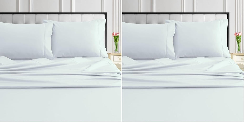 Tribeca Living 1000 Thread Count Egyptian Cotton Sheets Queen Size, Luxurious and Ultra Soft Sateen Weave, 22' Extra Deep Pocket 4-Piece Bed Sheet Set, White (Pack of 2)