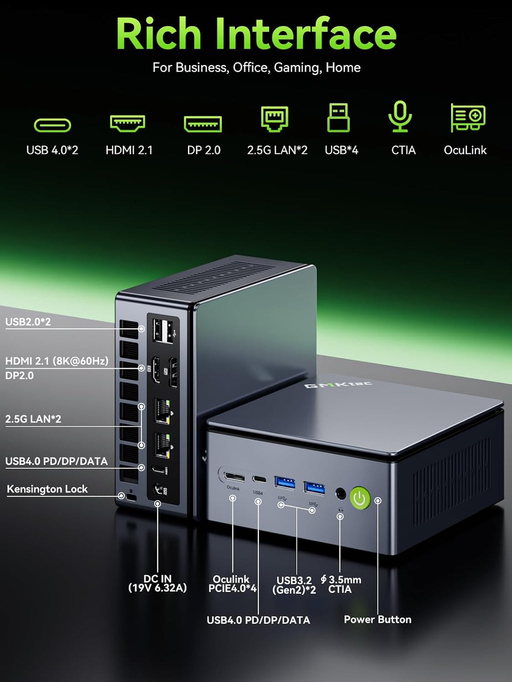 GMKtec M7 Ultra Mini PC Gaming, Ryzen 7 PRO 6850U 16GB DDR5 RAM & 512GB SSD, Mini Desktop Computer with PCle 4.0x4 Oculink Dual NIC LAN 2.5G, Dual USB4, Quad Display Support 8K@60Hz DP 2.0, HDMI2.1