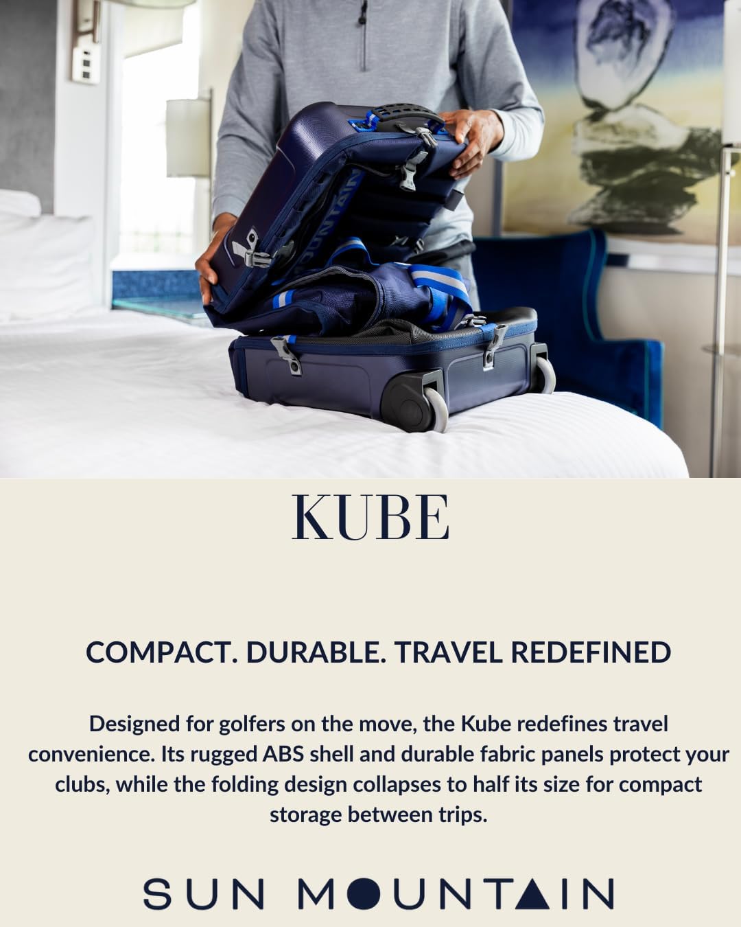 Sun Mountain Kube Golf Travel Bag, 2-Wheel Rolling System-Compact Storage Case, Black Black