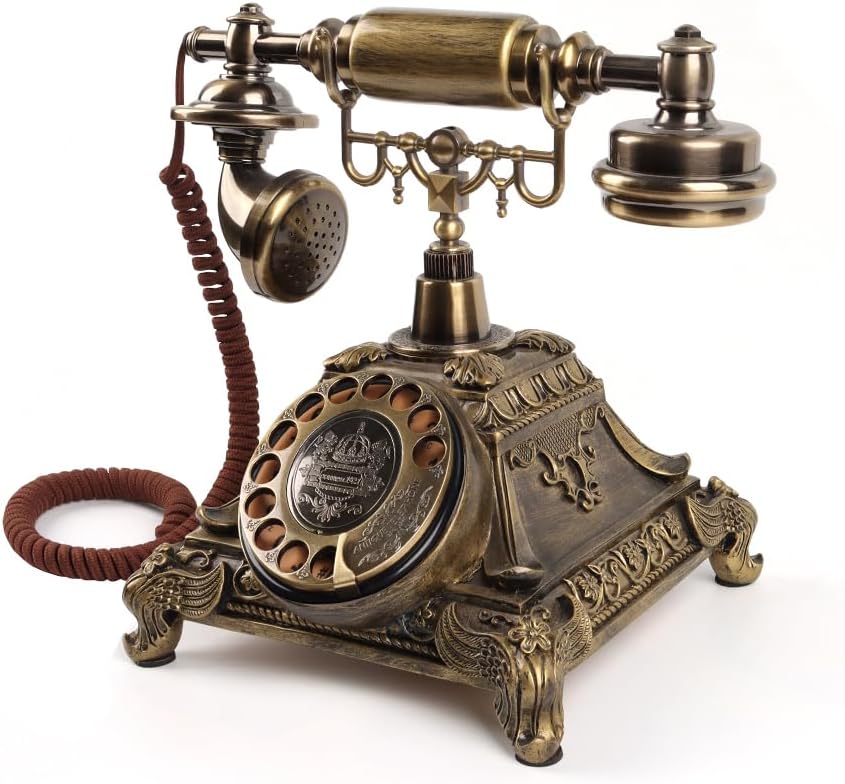 Premium Classic Retro Style Wedding MessageBook Audio Phone with Free LED Sign,European Old Fashioned Luxry Antique Audio Guestbook Desk Decoration Telephone for Birthday Parties (Bronze)