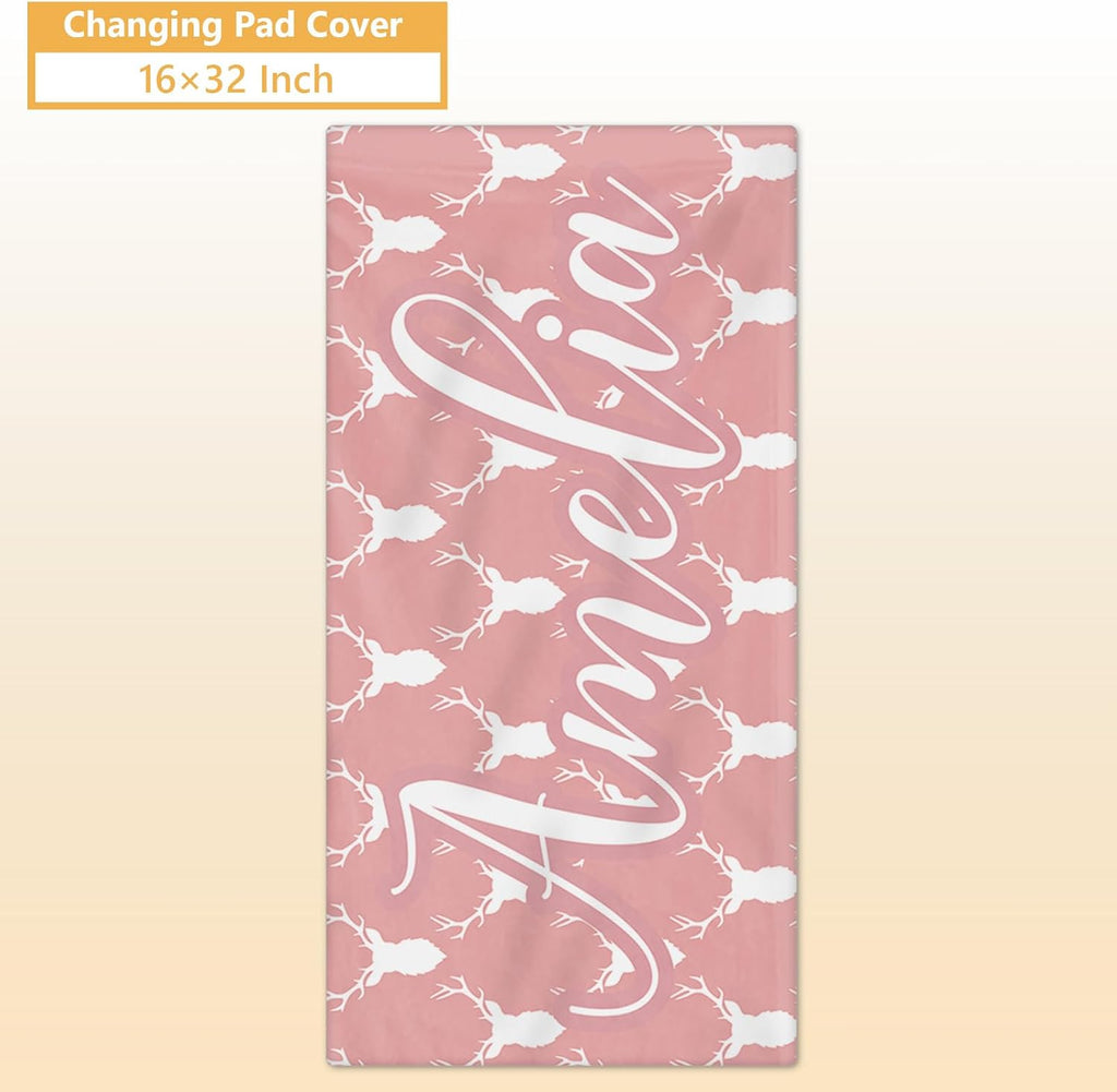 Terwex Personalized Baby Crib Bedding Set, 5 Pcs Custom Name Nursery Bedding Set, Pink Woodland Deer Baby Bedding Set for Girl, Double Layer Baby Crib Sets, Customized Gifts for Toddlers Kids Infants