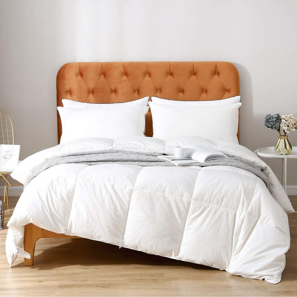 Feathers Down Comforter Oversized King - 100% Organic Cotton Quilted Medium Warm All Seasons Duvet Insert or Stand-Alone Comforter (120x98, Ivory White)