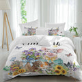 Prime Leader Floral Animals Duvet Cover Set Queen Size 4 Pieces Retro Flowers Fence Pig Birds Butterfly Bedding Set with Zipper Closure, 1 Comforter Cover 92x106 Inches 1 Flat Sheet & 2 Pillow Cases