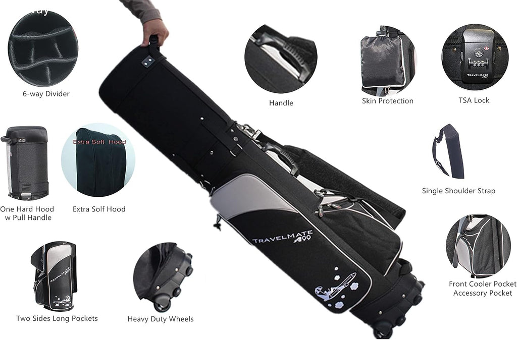 A99 Golf Travel Bag CarryOn Rolling Wheel Golf cart Bag case with TSA Lock and Protection Cover, Protect Your Club for Safe Transport