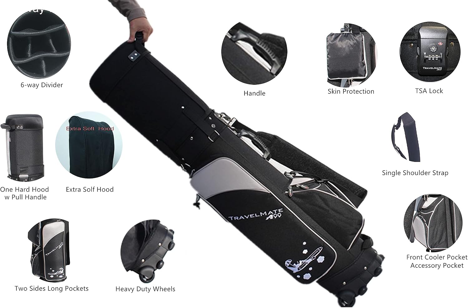A99 Golf Travel Bag CarryOn Rolling Wheel Golf cart Bag case with TSA Lock and Protection Cover, Protect Your Club for Safe Transport