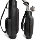 Leather Golf Bag with Top Divider & Shoulder Strap, Vintage Club Golf Cart Bags for Men & Women, Carry Sunday Silencer Stand Bag, Mens Travel Walking Cases, Hard Case Light Weight