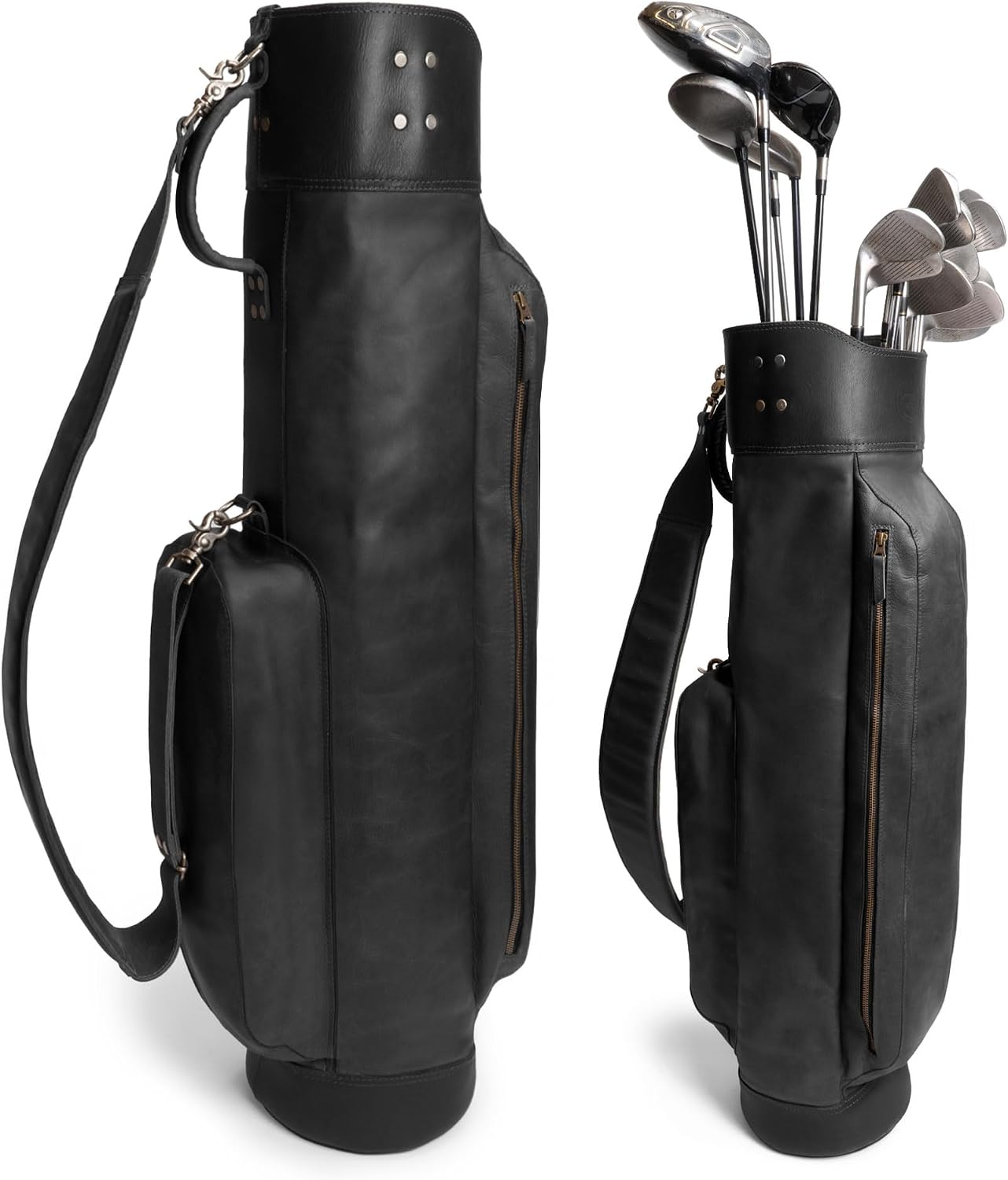 Leather Golf Bag with Top Divider & Shoulder Strap, Vintage Club Golf Cart Bags for Men & Women, Carry Sunday Silencer Stand Bag, Mens Travel Walking Cases, Hard Case Light Weight