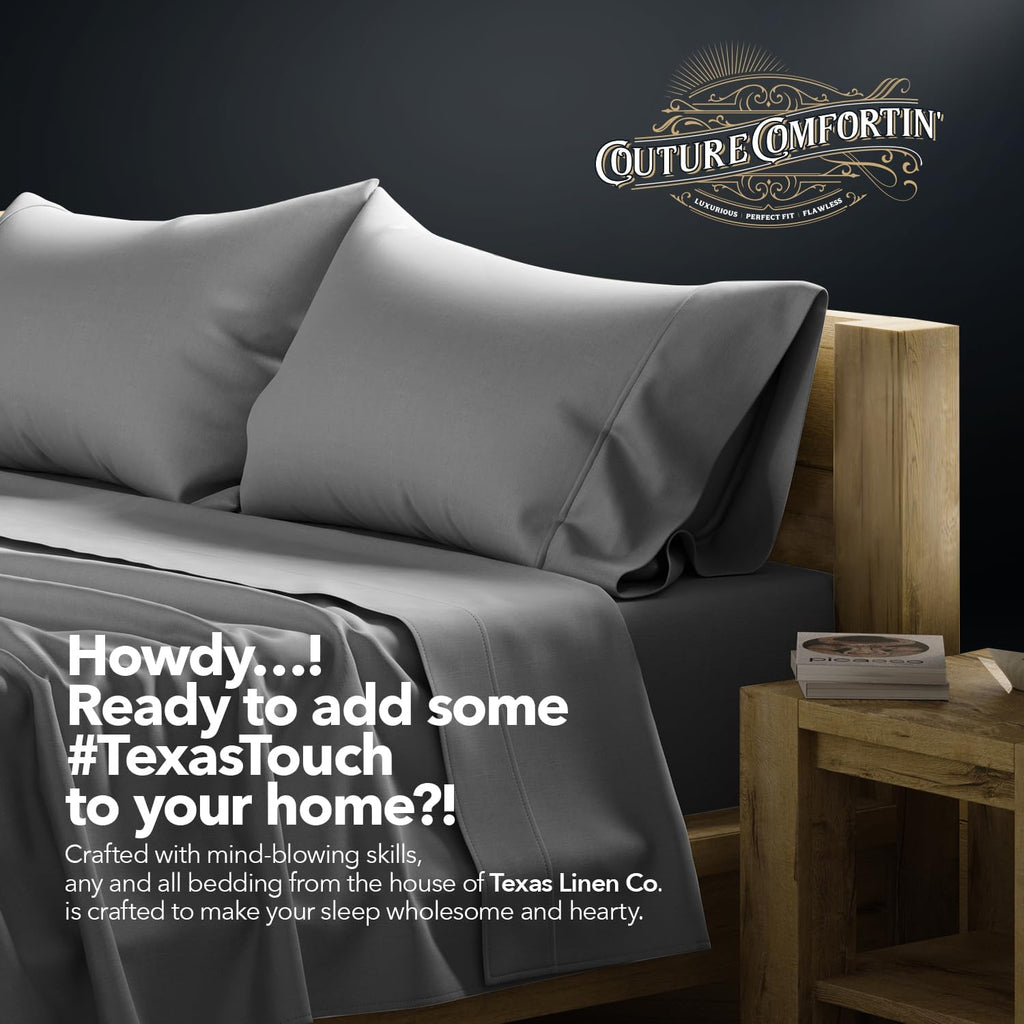 TEXAS LINEN CO. 100% Egyptian Cotton Queen Sheets Set - Luxury 1500 Series Couture Comfortin' Collection Egyptian Cotton Sheets Queen Size Bed Set (4 PC, Dark Grey), 17' Deep Pocket, Hotel Bedding Set
