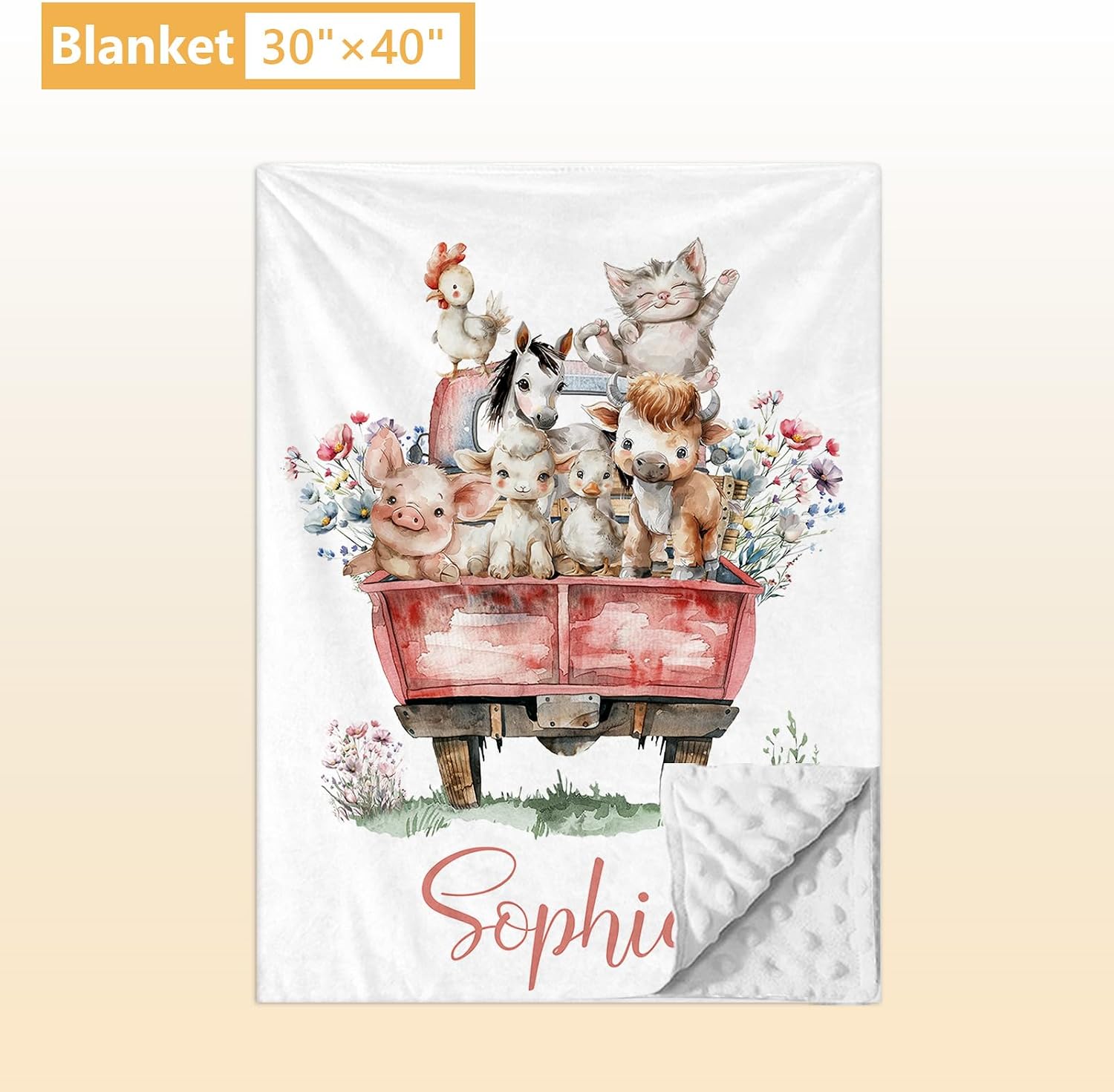 Terwex Custom Baby Crib Bedding Set, 5 Pcs Personalized Name Baby Crib Sets for Infant Toddler, Farm Animals Nursery Bedding Set for Boy Girl, Double Layer Flannel Baby Bedding Sets Customized Gifts