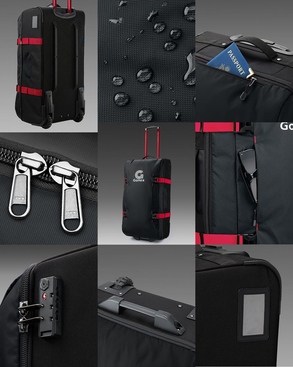 Gonex Rolling Duffle Bag with Wheels, Water-repellent 90L Nylon Large Wheeled Travel Duffel Luggage with TSA Lock & Telescopic Handle 30 inch, Black & Red