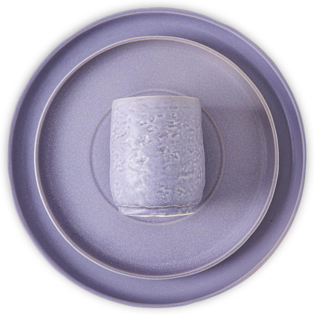 Stone by Mercer Project SHOSAI 16-Piece Stoneware Dinnerware Set, Plates and Bowls Set, Modern Dishware set fo 4, Lavender