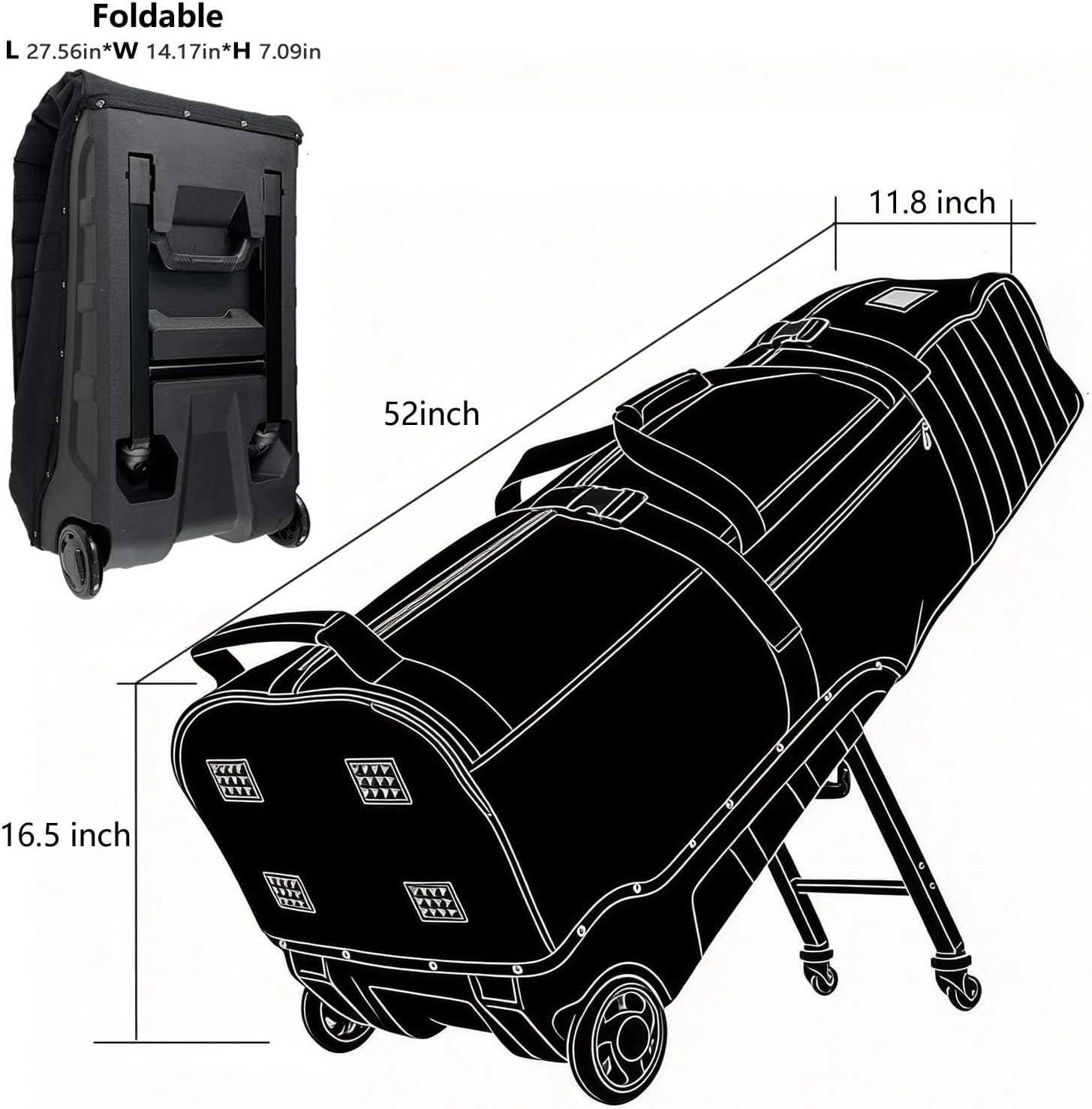 Wheeled Golf Travel Bag with Stand, Adjustable 2 or 4 Wheels, Thickened Padded Protection, Rolling Travel Case with Handles, with Password Lock Zipper, for Airlines