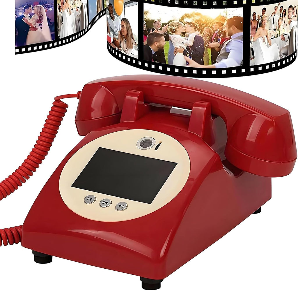 Creative Video Audio Guest Book, 32G 1080P HD Vintage Wedding Phone Guestbook, Preserve Your Special Occasions, Ideal for Wedding Birthday, Graduations, Baby Shower(Red)