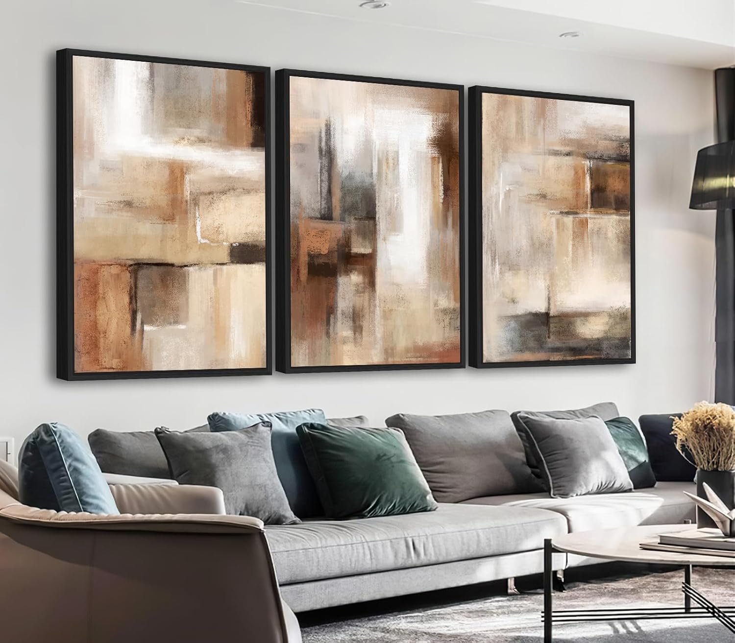 ASDCEUTICALS Large Canvas Wall Art - Brown and Beige Abstract Pictures for Living Room Vintage Wall Decor Retro Rustic Paintings Black Float Framed for Bedroom Dinning Room 20' X 28' X 3 pcs
